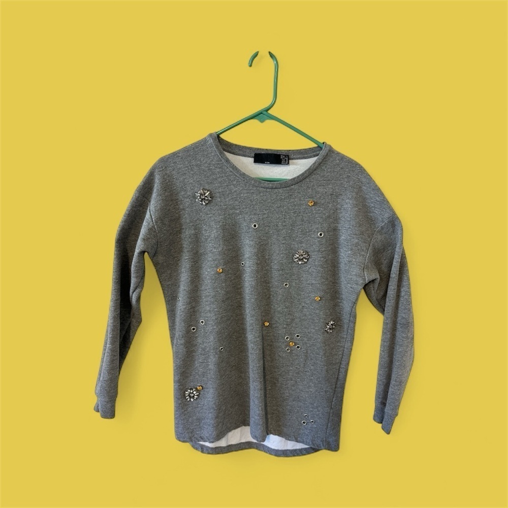 Zara Gray Embellished Women's Sweatshirt